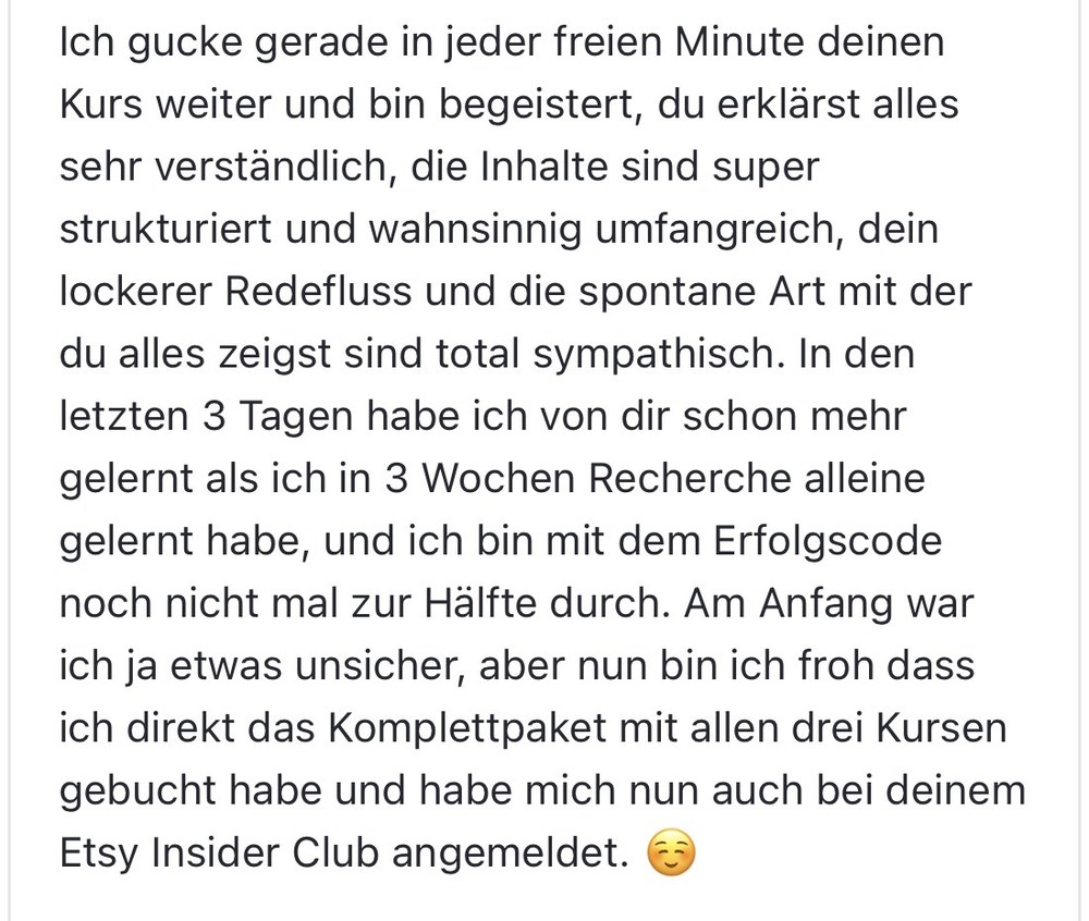 Nachricht einer Kundin